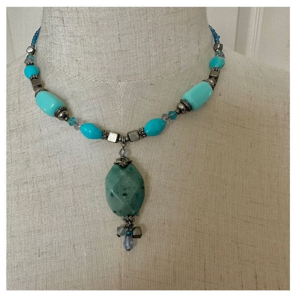 Turquoise blue beaded necklace